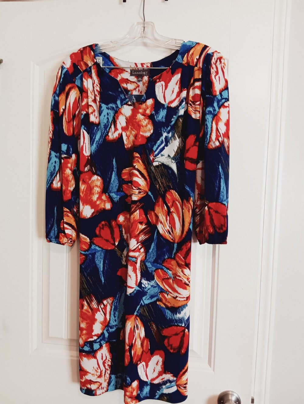 Luxology Bold Abstract Floral Tulip Shift Dress w/ Tie Back | Size Medium